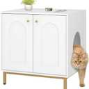 Cat Litter Box Enclosure, Hidden Litter Box Furniture Cabinet, Wooden Indoor Cat House, Side End Table, Living Room, Bedroom, White and Gold CB81203G (23.6"L x 19.7"W x 24"H)