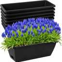 8pcs Window Box Planter,17 Inches Flower Window Boxes,Rectangle Planters Box with Drainage Holes and Trays, Plastic Vegetable Planters for Windowsill Patio Garden Home Decor Porch Yard (Black)