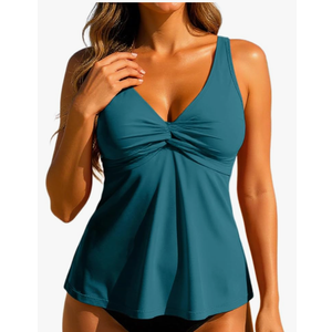 Firpearl Women's Underwire Tankini Top Only Twist V Neck Swimsuits Flowy Loose Fit Bathing Suit Tops Us16