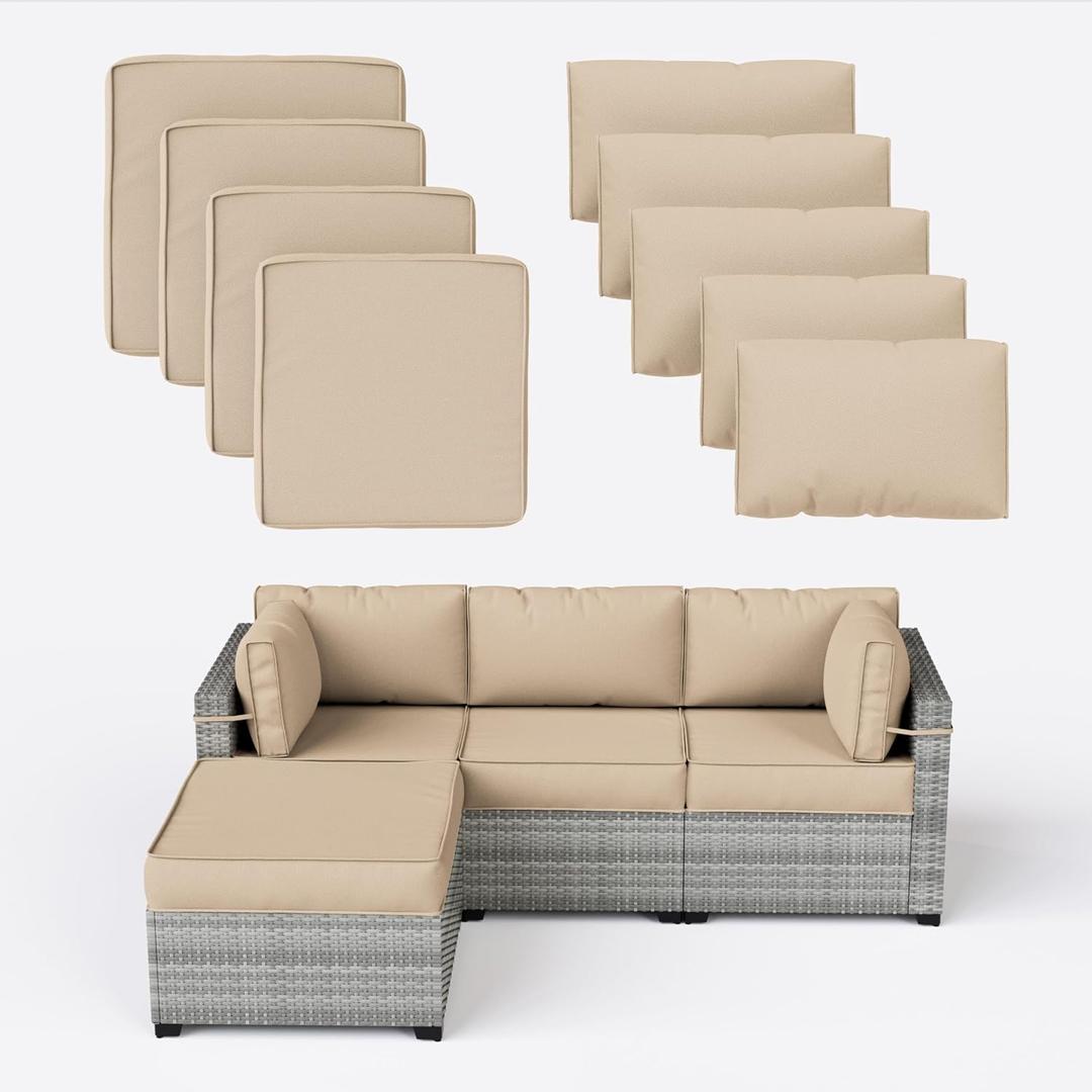 9 Pcs Outdoor Patio Cushions Covers Replacement Waterproof with Zipper for 5 Pcs Patio Furniture Set, Covers Only