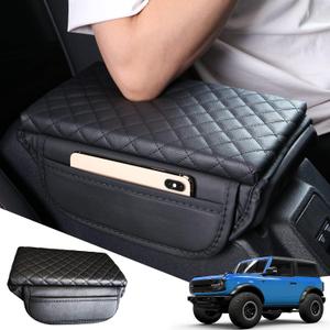 Center Console Armrest Cover for Ford Bronco Accessories 2021 2022 2023 2024 2025 2026 2/4-Door with Leather Side Pockets Interior Accessories Prevent Scratching