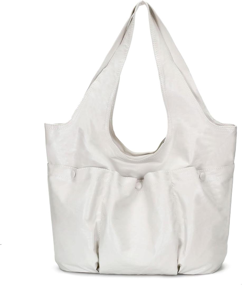 Herald Vegan Leather Large Hobo Bags for Women, Slouchy Shoulder Bag Tote Handbag Purses with Multi-Pocket (White)