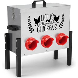 Chicken Feeder Box 30 lbs Galvanized Metal, 6 Feeding Ports, Comes with Metal Feeder Box Stands for Chickens, Ducks, Geese