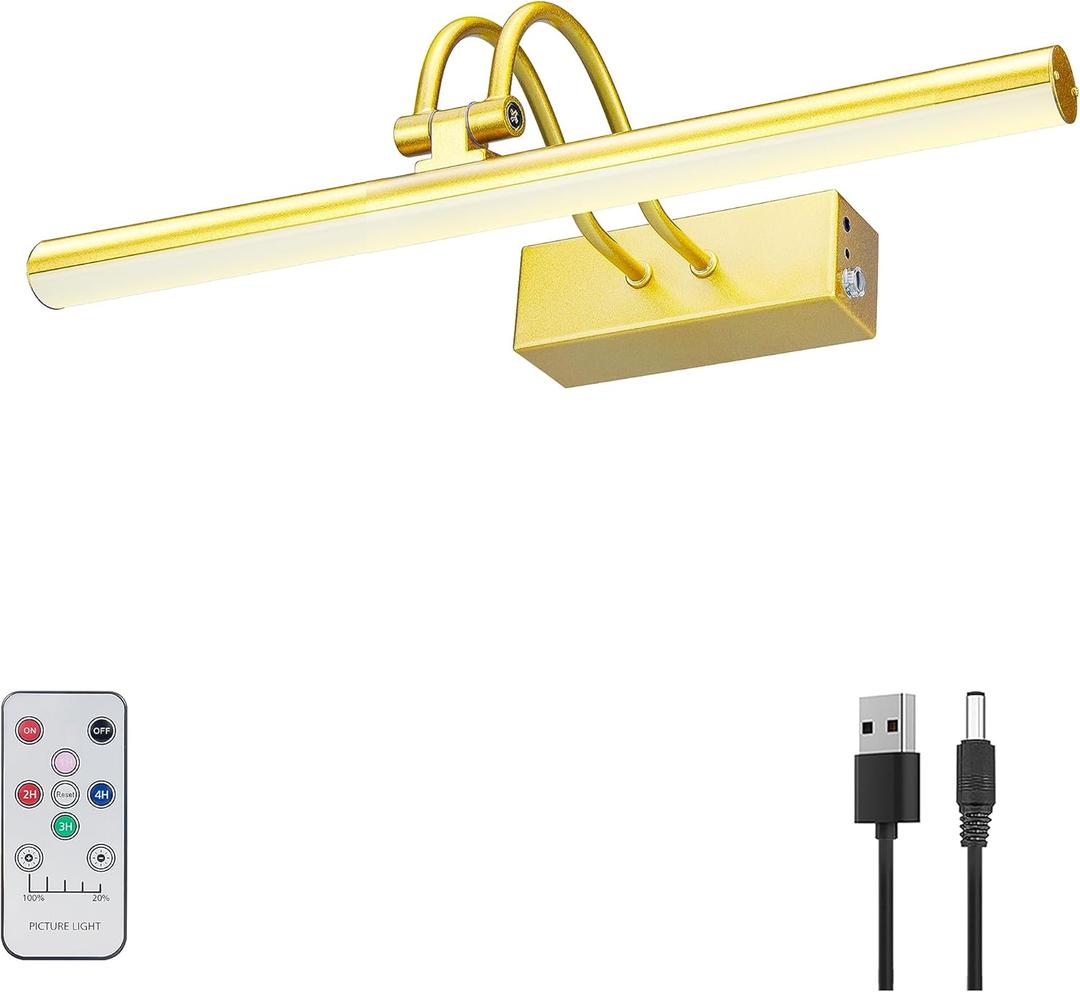 Picture Light,Wireless Art Lights for Paintings,13" Battery Wall Light,Remote Control Accent Lighting with Timer and Dimmable for Frame,Portrait,Artwork-Gold