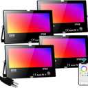 LED Flood Light Outdoor 800W Equivalent Bluetooth Smart Color Change Landscape Lighting DIY-Scene+RGB Colors+Warm White 2700K - APP & Group Control & Timing,IP66 Waterproof US 3-Plug Up Light 4Pack