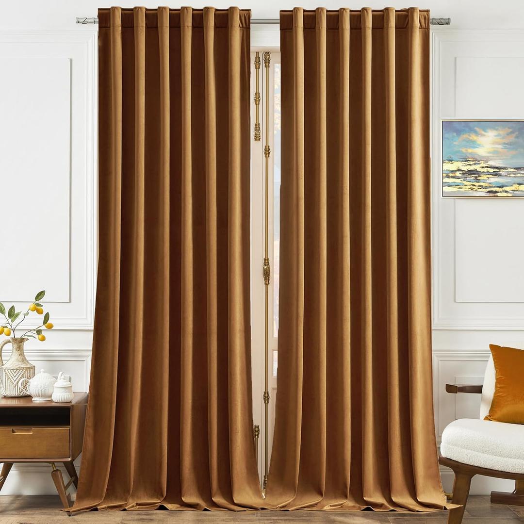 Timeper Gold Brown Velvet Curtains 84 inches 2 Panels, Light Blocking Curtains for Bedroom Living Room Thermal Insulated Luxury Super Soft Window Drapes,Back Tab & Rod Pocket,W52 x L84 inches