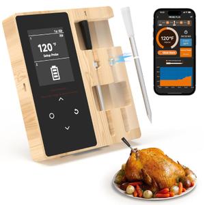 Smart Wireless Meat Thermometer with 2 Color-Coded Probes,Standalone Display Base, Accuracy 1FDigital Bluetooth Thermometer for Cooking, Oven, Smoker, BBQ, Grill Real-Time Monitoring in App
