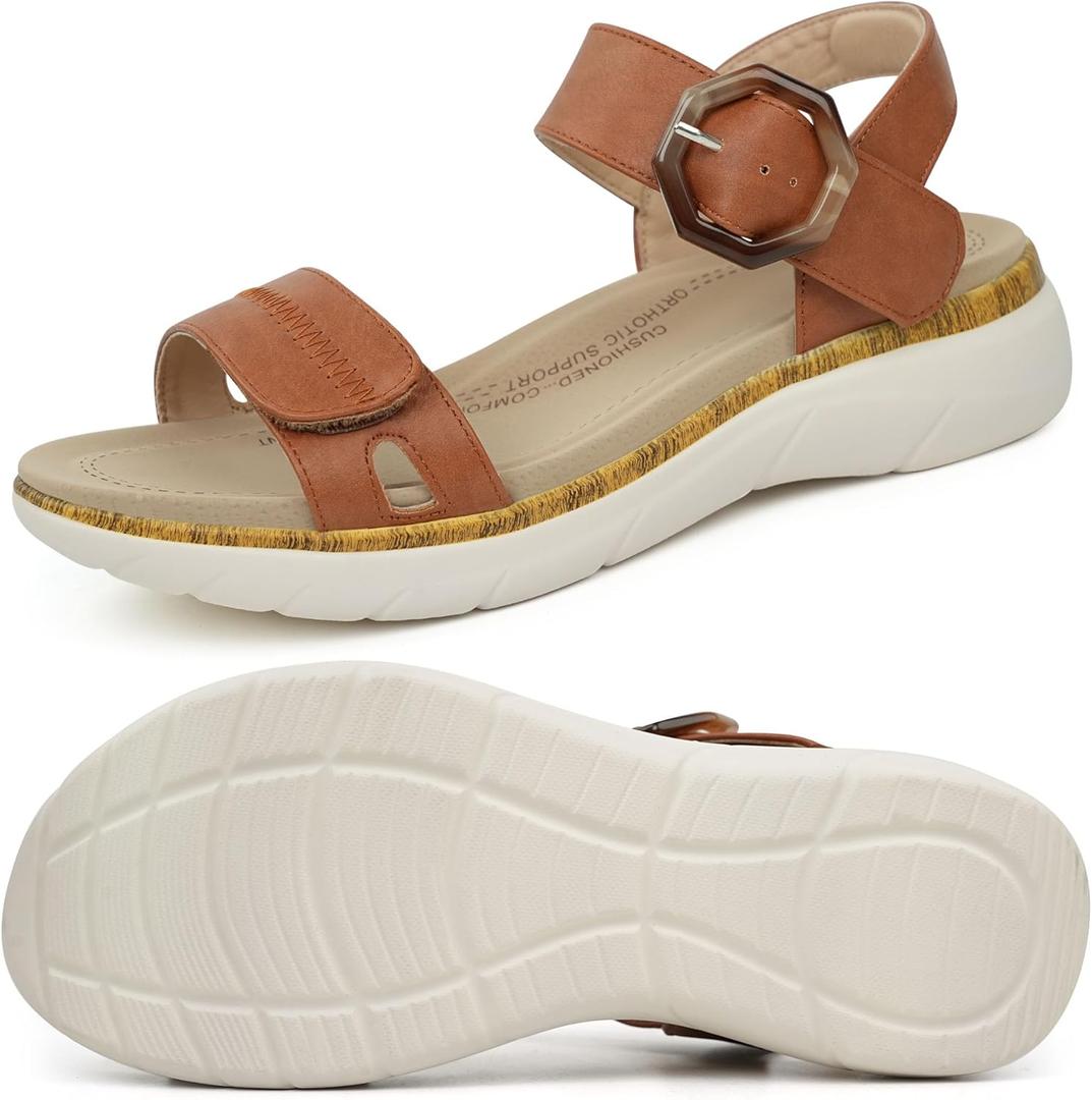 Women Orthotic Arch Support Sandals Comfortable Walking Sandals (6, Brown)