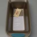 Rachael Ray Cucina Bakeware Oven Lovin' Nonstick Loaf Pan, 9-Inch by 5-Inch Steel Pan, Latte Brown with Agave Blue Handles