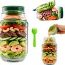 Salad Jar with Side Opening, Leakproof Salad Pod Mason Jar Side Open, Plastic Salad Container with Built-In Dressing Container for Lunch, Green