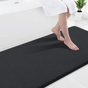 Smiry Memory Foam Bath Mat 44x24, Extra Soft and Absorbent Bathroom Mats, Non Slip Washable Carpet for Floor, Shower and Tub, Black