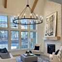 16-Light Black Wagon Wheel Chandelier Large Farmhouse Chandelier, Round Rustic Lighting, Farmhouse Light Fixture