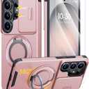 JAME for Samsung Galaxy S26 Ultra Case, Ring Holder Stand Kickstand, Slide Camera Cover with Screen Protector, Dual-Layer Shockproof Protective Magnetic Accessory Friendly S26 Ultra Phone Case, Pink