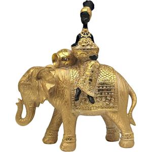 Lucky Elephant Statue ofr Home Decor,11" African Women and Elephant Sculpture Set - Decoration Figurine for Living Room,Table Centerpiece Shelf and Office (Gold-308c)