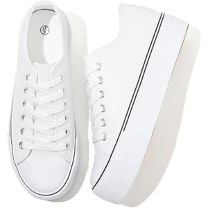Rominz Women's White Platform Sneakers PU Leather Platform Shoes Classic Black Low Top Sneakers Casual Walking Shoes for Women (7.5)