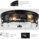 16 Inch Large Flush Mount Ceiling Light with Seeded Glass, 3-Light Black Round Ceiling Lamp, Modern Farmhouse Indoor Outdoor Ceiling Lighting for Kitchen Bedroom Living Dining Room