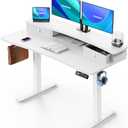 HUANUO 48″ x 24″ Electric Standing Desk with 2 Drawers, C-Clamp Mount Compatible, Height Adjustable Computer Desk, Home Office Stand Up Desk with 4 Preset Heights & 2 Hooks, White