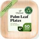 Chic Leaf Compostable & Biodegradable Palm Leaf Disposable Bamboo Plates 4" - Disposable Party Plates for Appetizers - Party Supplies (4'' - 50 Pack)