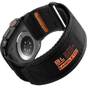 Rugged Nylon Bands Compatible with Apple Watch Ultra 2 Band 49mm for Men, Tactical Military Adjustable Soft Woven Loop Strap Also for iWatch Series 10 46mm, 9 8 7 45mm, SE 6 5 4 44mm, Black