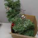 10FT Christmas Garland with 50 LED Lights - Pre-lit Outdoor Xmas Garland - Battery Powered Waterproof String Light with Timer - Pine Garland with Red Berries Snow Pine Cones - 10 Foot by 10 Inch (1pc, Traditional Green+led)