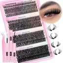 TOOCHUNAG Lash Extension Kit 384pcs Wispy Lash Clusters Kit 30D+40D+50D+60D Mixed Natural Cluster Eyelash Extension Kit 0.05D Individual Lashes with Lash Bond and Seal, Lash Tweezers