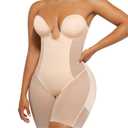 SHAPELLX Strapless Shapewear for Women Tummy Control U Plunge Backless Bodysuit Mid Thigh Full Body Shaper, No Size Mark