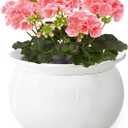 African Violet Pots, 6 Inch Self Watering Pots for Indoor Plants, Self Watering Plant Pot, Easy Plant Self Watering Pot, Ceramic Plant Pot with Absorbent Inner Pot for Flowers-White