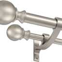 Double Curtain Rods for Window 28-48 Inches, Adjustable Double Drapery Rod with Round Finials, 1-Inch Front and 5/8 Inch Back Double Rod Curtain, Brushed Nickel