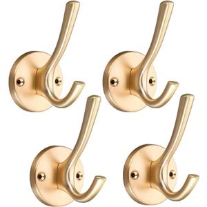 Wall Hooks 4 Pcs Towel Hook Coat Hooks Heavy Duty Thick Bath Robe Hooks Wall Mount Hooks for Bathroom Kitchen Hotel Bearing 25kg (Gold)