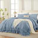 Andency Grayish Blue Queen Comforter Set, 3 Pieces Farmhouse Shabby Chic Ruffle Bedding Comforter Sets, All Season Lightweight Fluffy Soft Microfiber Bed Set for Boys, Men, Adults (90x90Inch)