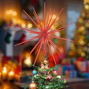 13.8 Inch Black Christmas Starburst Tree Topper Glittered 3D Burst Plastic Tree Topper Exploding Star Christmas Decoration for Home Ornaments Holiday Party Supplies