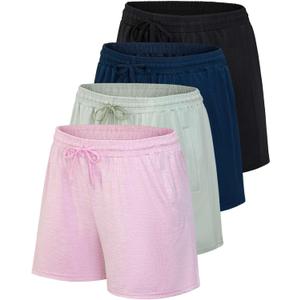 Real Essentials 4 Pack: Womens Athletic Dry-Fit Lounge Shorts with Zipper Pockets (Large) Real Essentials 4 Pack: Womens Athletic Dry-Fit Lounge Shorts with Zipper Pockets (Large)