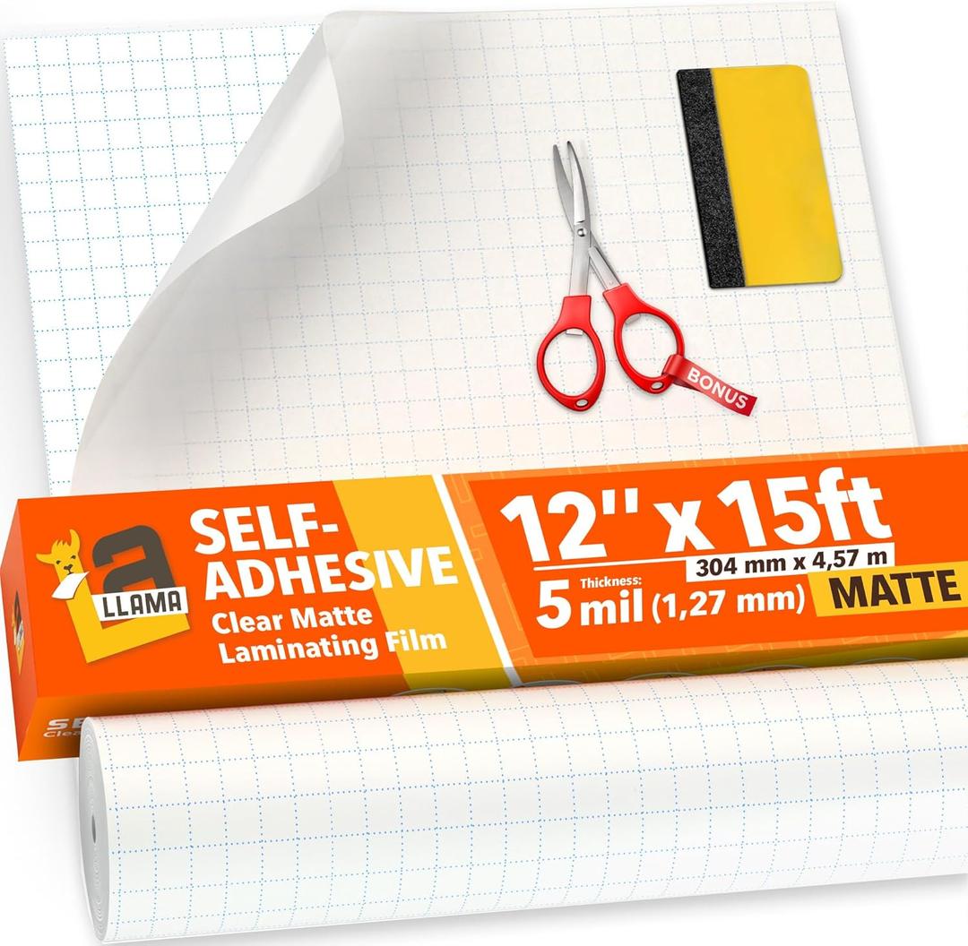 Matte Self Adhesive Laminating Roll 12 x 15ft - 5 MIL Durable Clear Matte Sticker Laminate Film Roll for Anti-Glare Surface