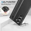 for Samsung Galaxy Z Fold 6 Case with Built-in Compact Writing Pen,Leather Texture,Hinge Protection Wireless Charging,Slim S Pen Phone Case Black 23-Z Fold6-04