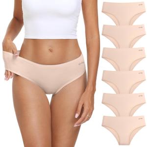 coskefy Women's Underwear Cotton Hipster Panties Low Rise Briefs Soft Strench Breathable Ladies Bikini Underwear 6 Pack (Large, Beige)