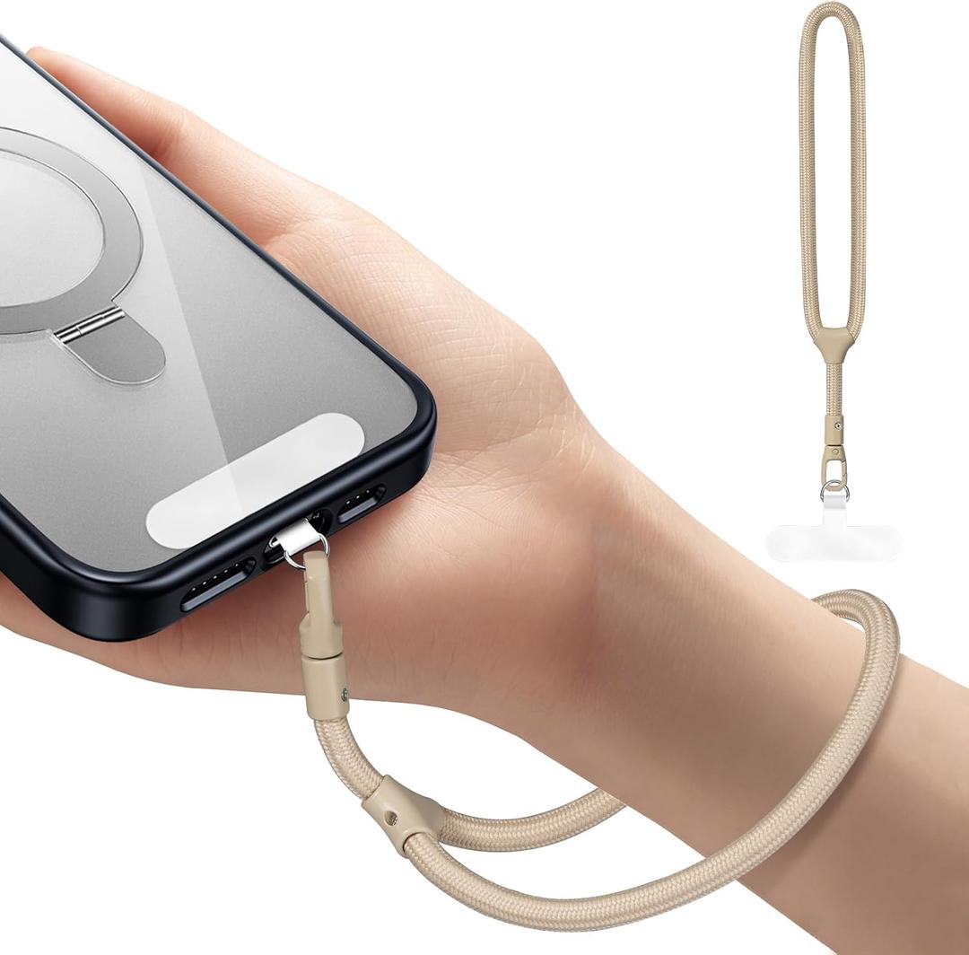 Dadanism Phone Wrist Strap, Universal Adjustable Hand Wrist Strap Lanyard for iPhone 17 and Most Smartphones, Multifunctional Patch Lanyard with Phone Tether Tab for Women and Men, Camel