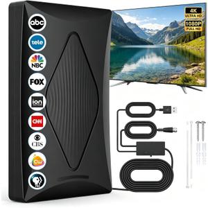 2026 TV Antenna for Digital TV Indoor/Outdoor, 200% Wider Signal Reach Long Range Smart HDTV Antenna for Local Channels, Support 4k 8k 1080p with Amplifier Signal Booster