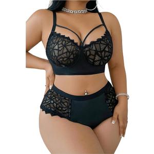 MakeMeChic Women's Plus Size Lingerie Sets Contrast Lace Cut Out Wireless Bra and Panty Set 2XL