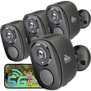 4PCs 2K Security Camera Wireless Outdoor, Surveillance Indoor Home Camera, Battery Powered WiFi Security Cameras with Color Night Vision, AI Motion Detection, 2-Way Audio, IP65, SD/Cloud, Works Alexa