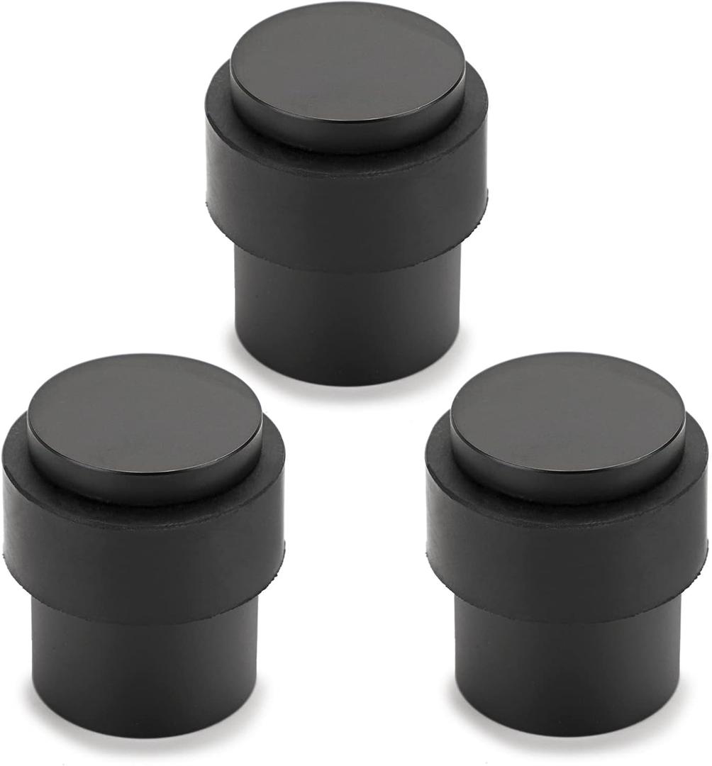 Sumnacon 3 Pack Floor Door Stopper, Solid Stainless Steel Door Stop with Rubber Bumper,Floor Mount Doorstop with Screws, Heavy Duty Commercial Industrial Floor Door Stopper, Black