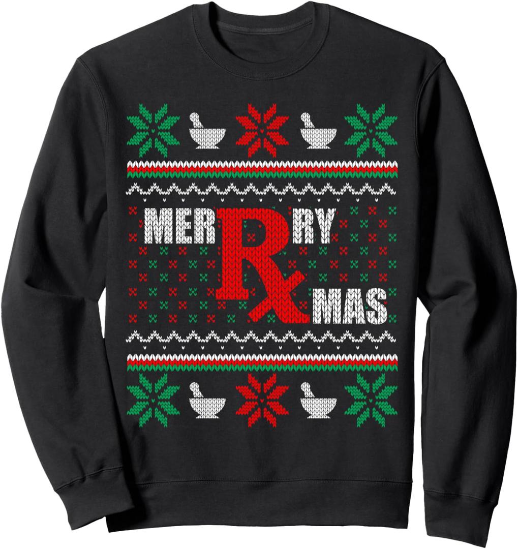 Merry Xmas Pharmacist Ugly Christmas Sweater Pharmacy Tech Sweatshirt L