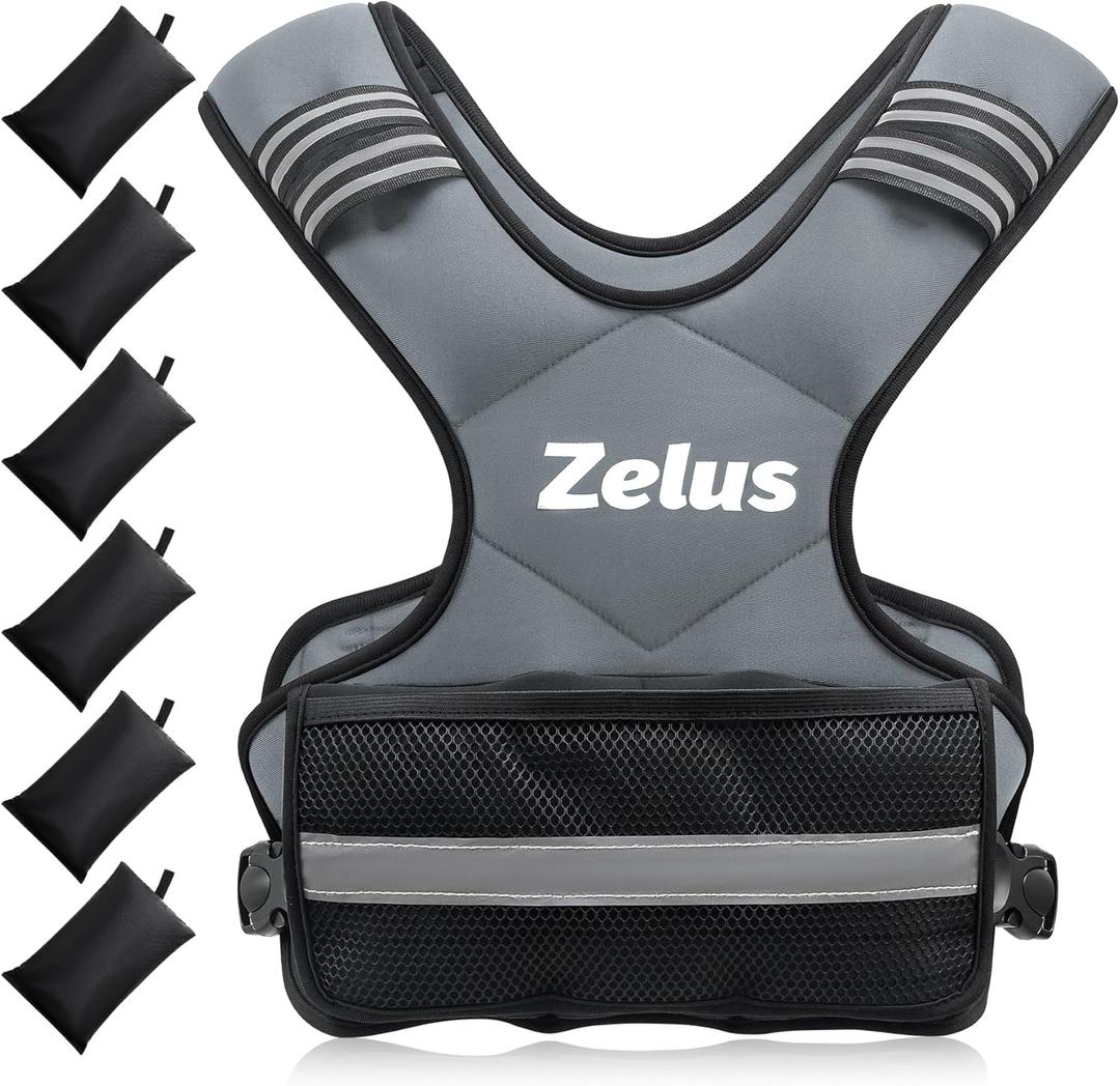 ZELUS Weighted Vest for Men and Women | 4-10lb/11-20lb/20-32lb Vest with 6 Ironsand Weights for Home Workouts | Adjustable Body Weight Vest Exercise Set for Cardio and Strength Training (Gray)
