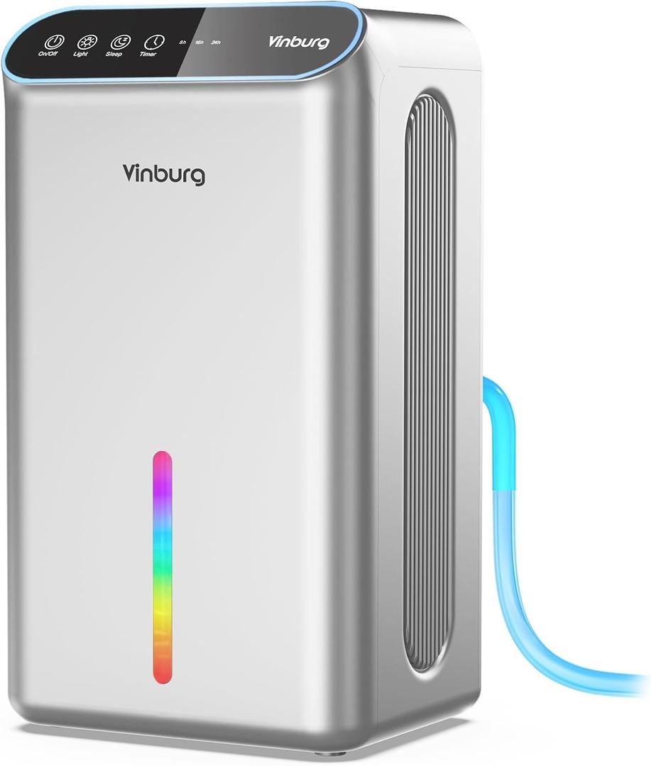 Dehumidifier for Home (85 OZ Water Tank, 800 sq.ft) Quiet Small Dehumidifier for Basement Bedroom Bathroom with Drain Hose, 3 Gear Timer, Sleep Mode, Auto Shut Off, 7 Color Ambient Light