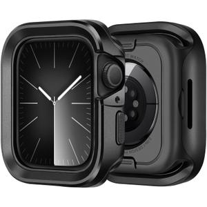 2 in 1 Metal Case Compatible with Apple Watch Series 9/8/7 45mm Case, Rugged Protective Bumper with Shockproof Silicone Cover for iWatch 45mm (Black)