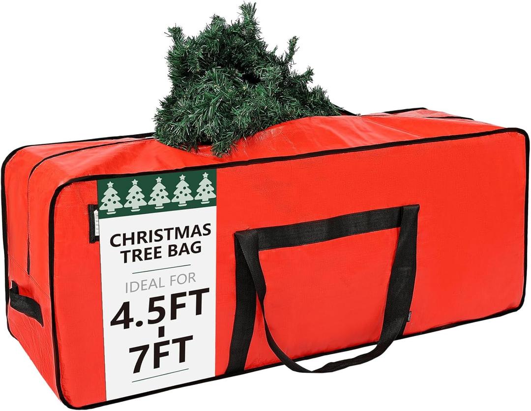 HOMEST Christmas Tree Storage Bag, Fits for 4.5-7ft Xmas Artificials, Zippered Bag with Reinforced Carrying Handles, Red (Bag Only