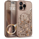GVIEWIN for iPhone 16 Pro Case Compatible with MagSafe, [Military Grade Protection] [Screen Protector] Full Camera Protection Floral Translucent Women Magnetic Phone Case, Floratopia/Brown