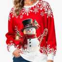 Christmas Sweatshirts for Women:Funny Snowman Printing Xmas Holiday Crewneck Long Sleeve Pullover Top, Size: M