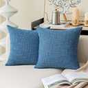 Kevin Textile Faux Linen Home Decorative Hand Made Cushion Cover Pillowcase for Nap, Hidden Zipper, 18"x18"(2 Pieces, Navy Blue)