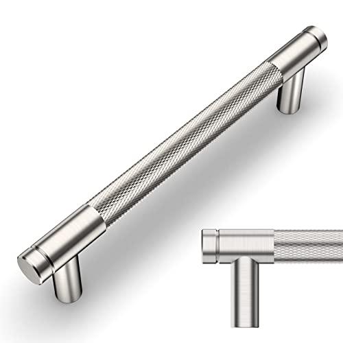 Amerdeco 10 Pack Brushed Satin Nickel Knurled Cabinet Pulls 5 Inch Center to Center Kitchen Cabinet Handles for Drawer Dresser, Cupboard and Wardrobe ZH0031