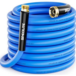 SPECILITE Hot/Cold Garden Water Hose 50 ftx 5/8 in, -50 To 190, Heavy Duty, Flexible, Burst 605 Psi, Lightweight, Upgraded Rubber Pipe with 3/4" Brass Fittings For Backyard, Outdoor, Farm, Blue